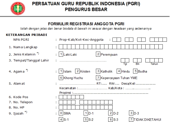 Pendaftaran PGRI Kota Padang - Persatuan Guru Republik Indonesia Cabang Kota Padang